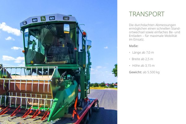 transport-250825_Overview_C-85_Website_DE10 Durch das kompakte Design des C-85 Mähdreschers, ermögli